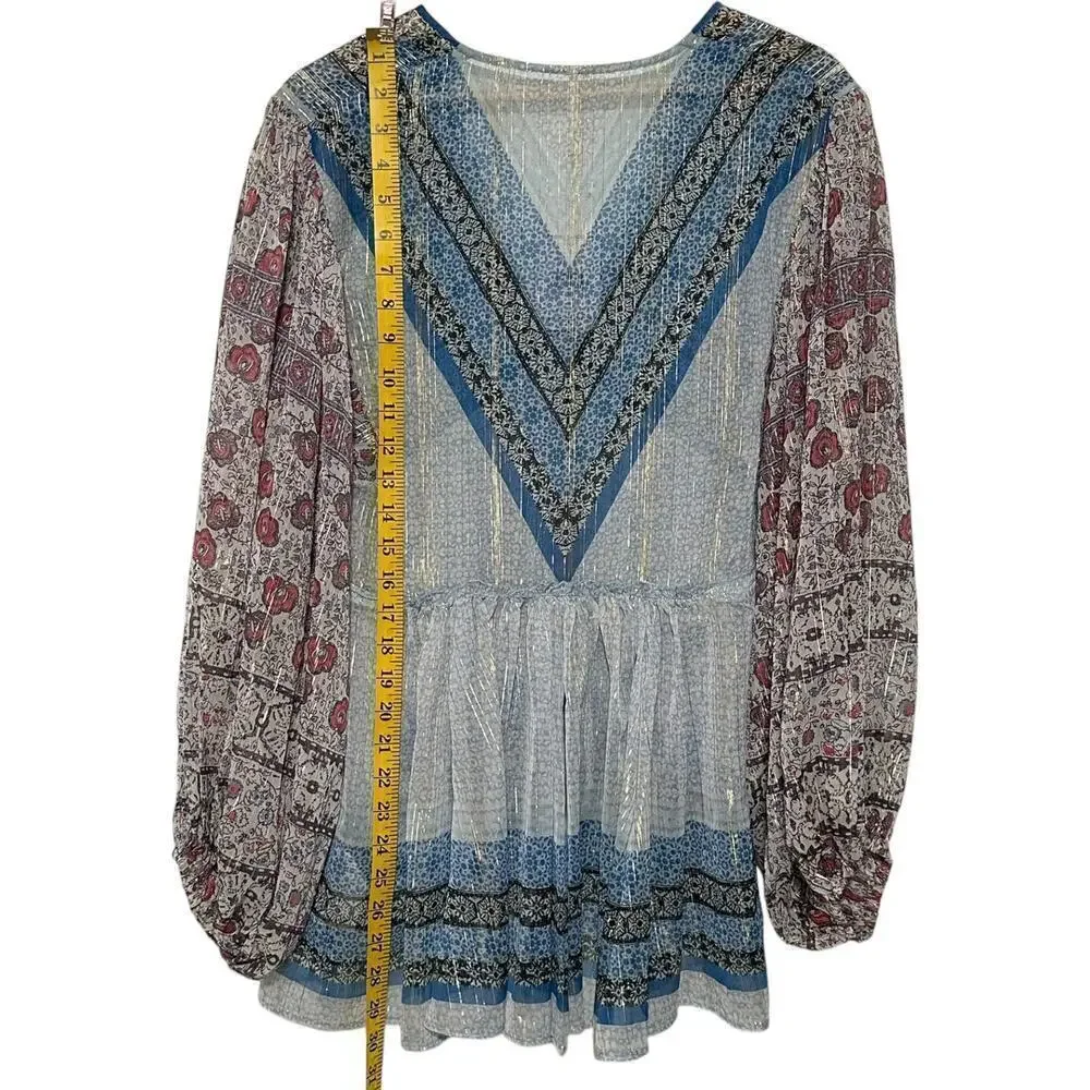 Free People Bohemian Aliyah Printed Long Sleeve Sheer Tunic Top (S)